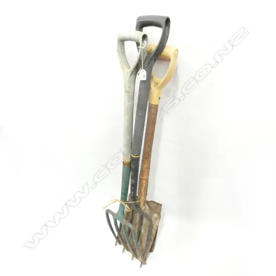 GARDENING TOOLS. TWO SPADES AND TWO FORKS.