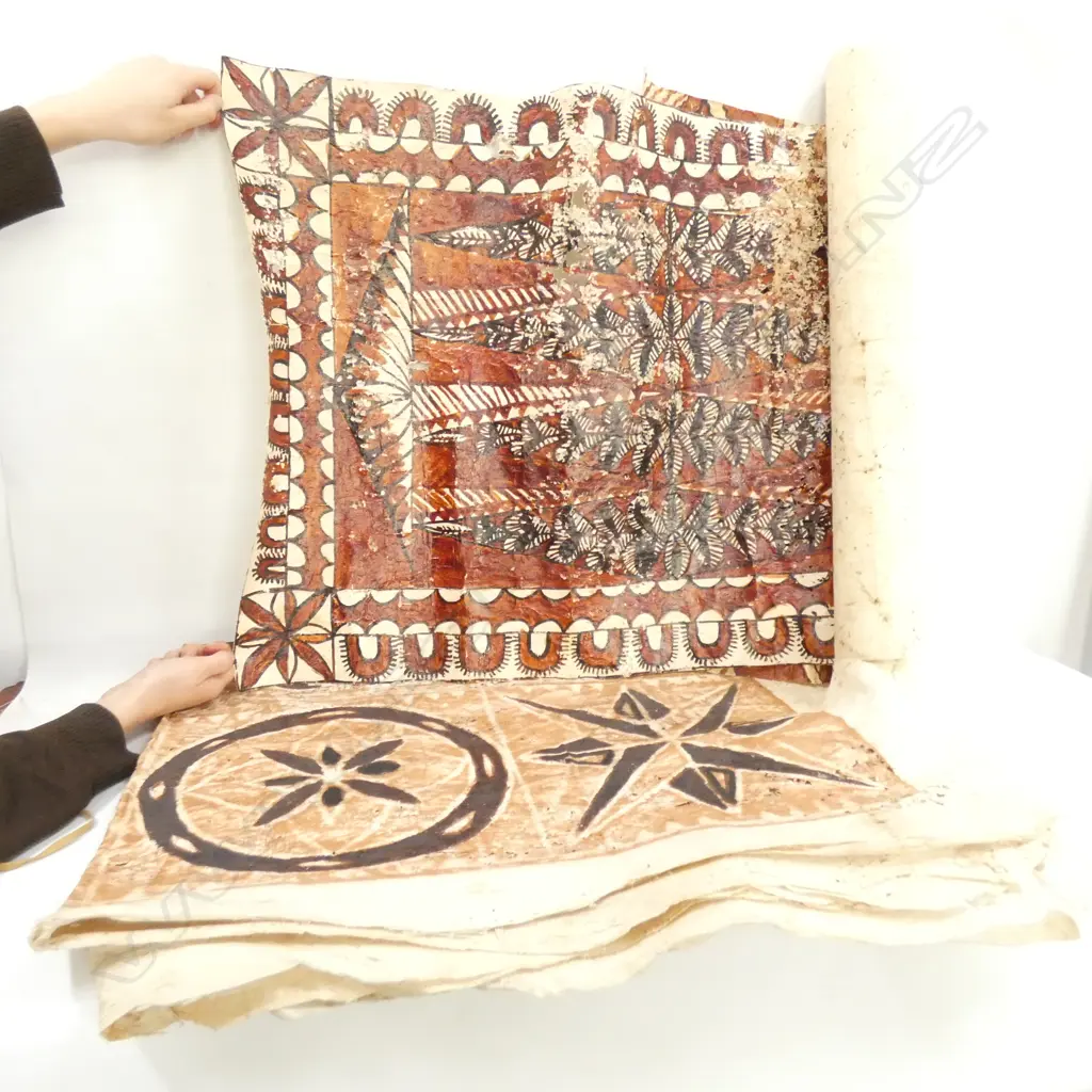 5 TAPA CLOTH SAMOA AND TONGA ALL DAMAGED. LARGEST SAMOAN SIAPO 1040 X 1400mm. FOR RESTORATION OR CRAFT USE. Image 1++