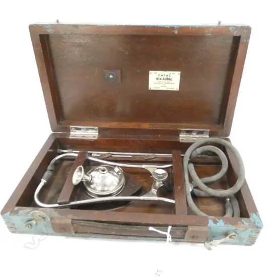 VINTAGE COPAC BINAURAL STETHASCOPE - IN ORIGINAL WOODEN BOX. MADE IN ENGLAND C1930'S