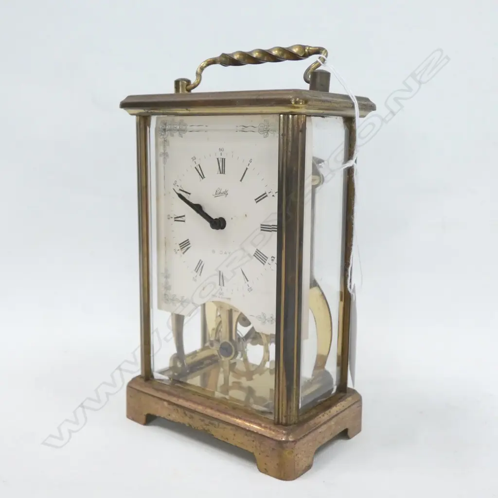 SCHATZ 8 DAY CARRIAGE CLOCK W/GERMANY H130MM APPARENTLY WORKNG Image 1++
