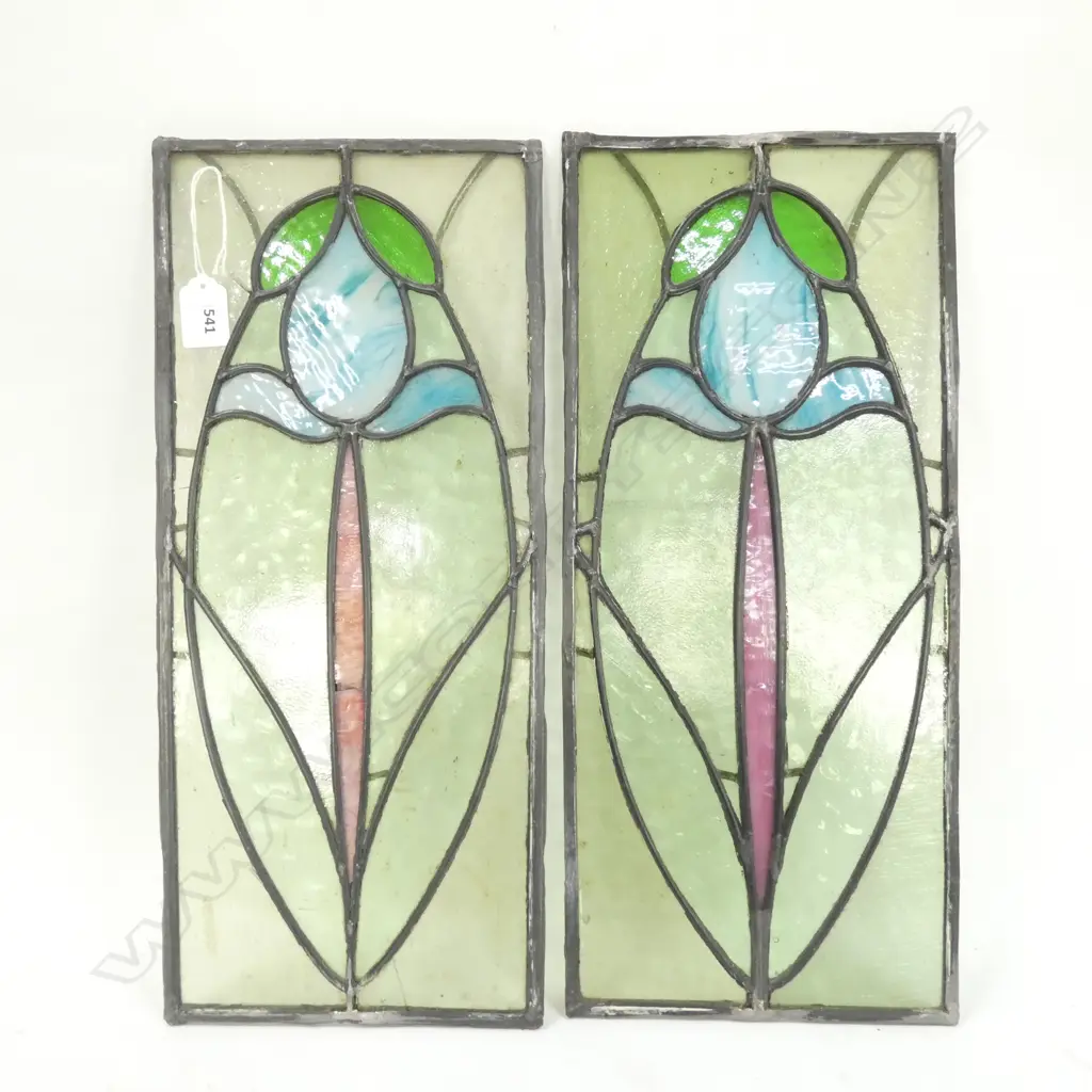 2 STAINED GLASS PANELS 450 X 200MM Image 1++