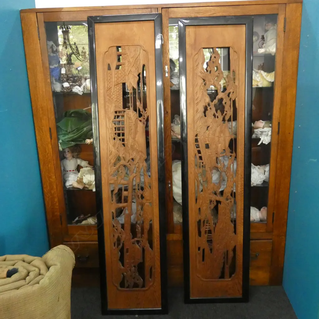 PR CARVED CEDAR 'RANMA' FEATURING KINKAKU-JI & KIYOMIZU-DERA IN KYOTO. EA 1870 X 435MM Image 1++