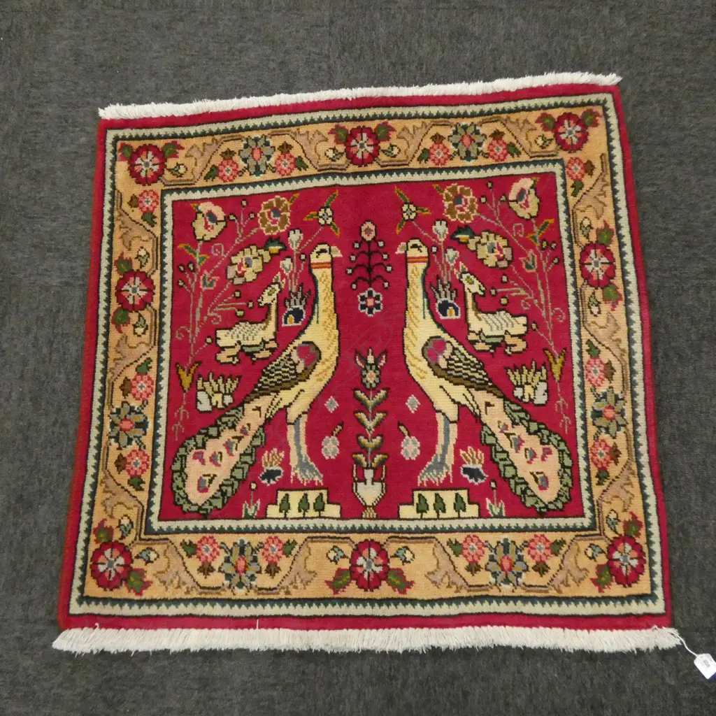 (31C) PERSIAN H/KNOTTED TABRIZ RUG 860 x 820mm Image 1++