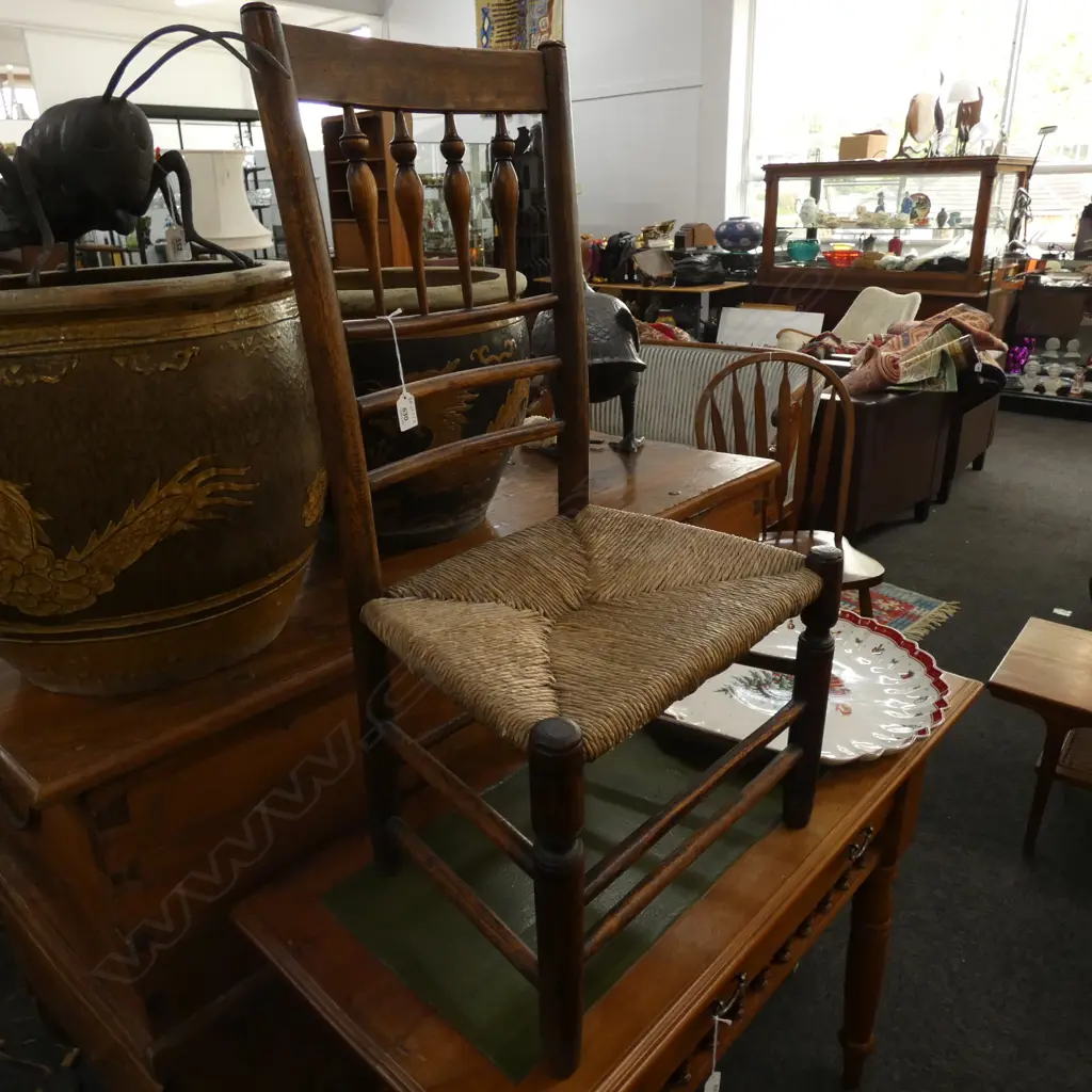 ANTIQUE CHAIR RUSH SEAT CUT DOWN H. 840MM Image 1++