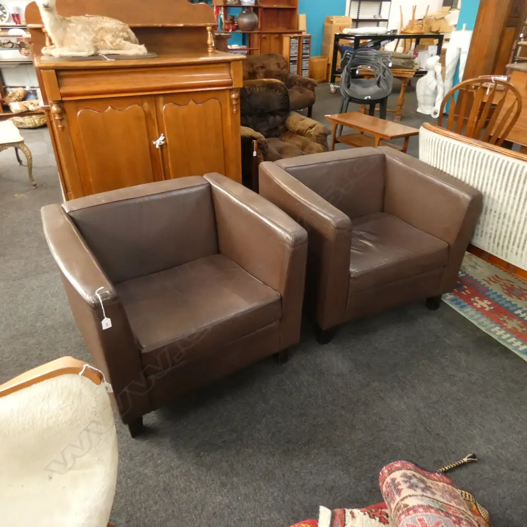 PR BROWN LEATHER ARM CHAIRS... Image 1++