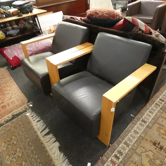 PR CONTEMPORY BLACK LEATHER ARM CHAIRS