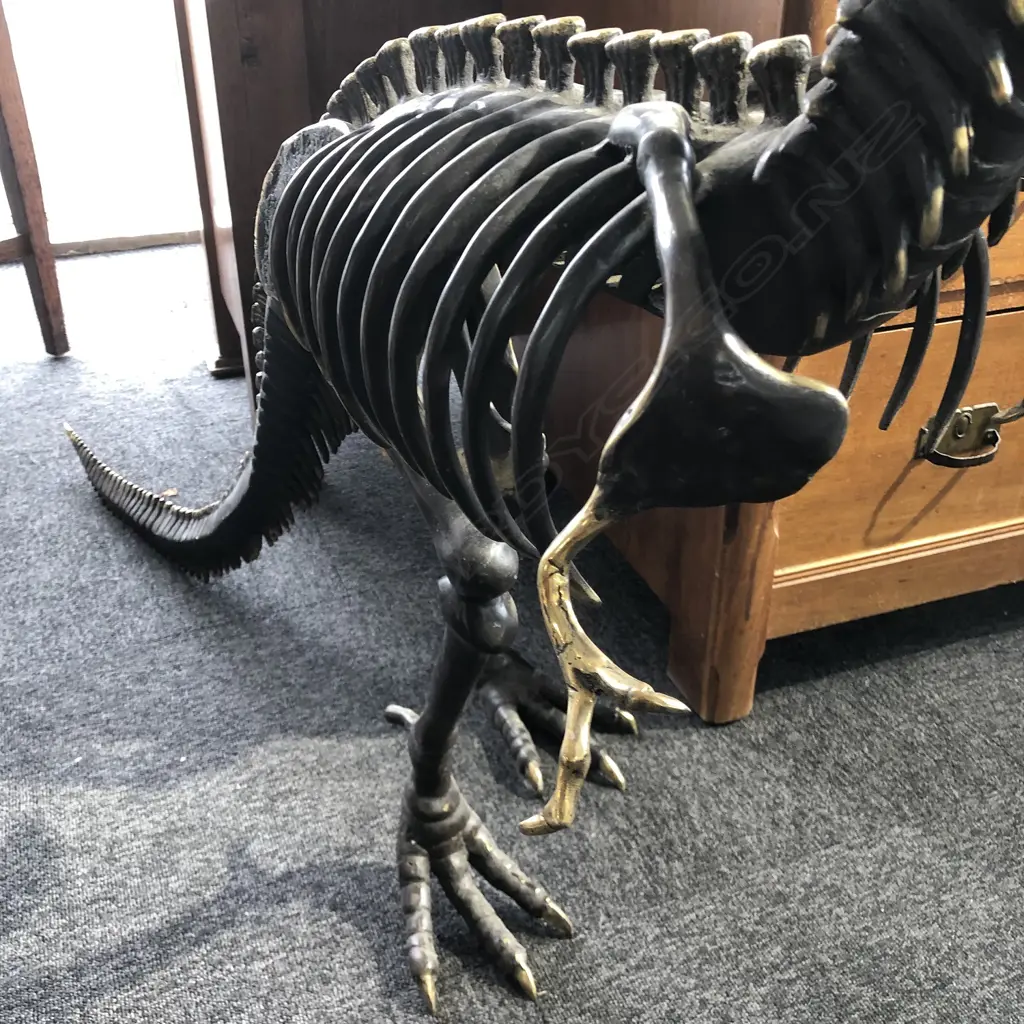 MODERN BRONZE SCULPTURE T-REX DINOSAUR SKELETON.  L.1550MM.  H.950MM Image 1++