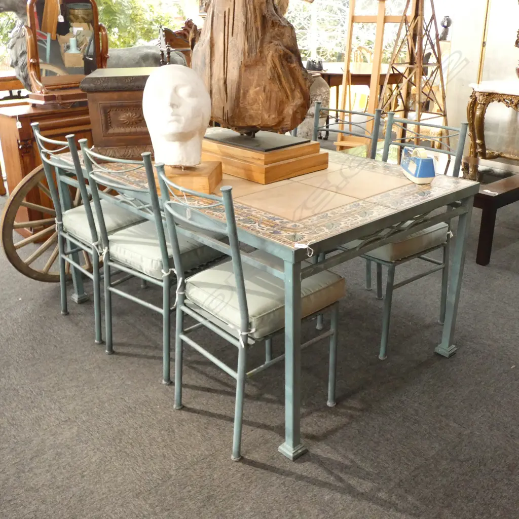 METAL OUTDOOR TILE TOP TABLE & 6 CHAIRS... Image 1++