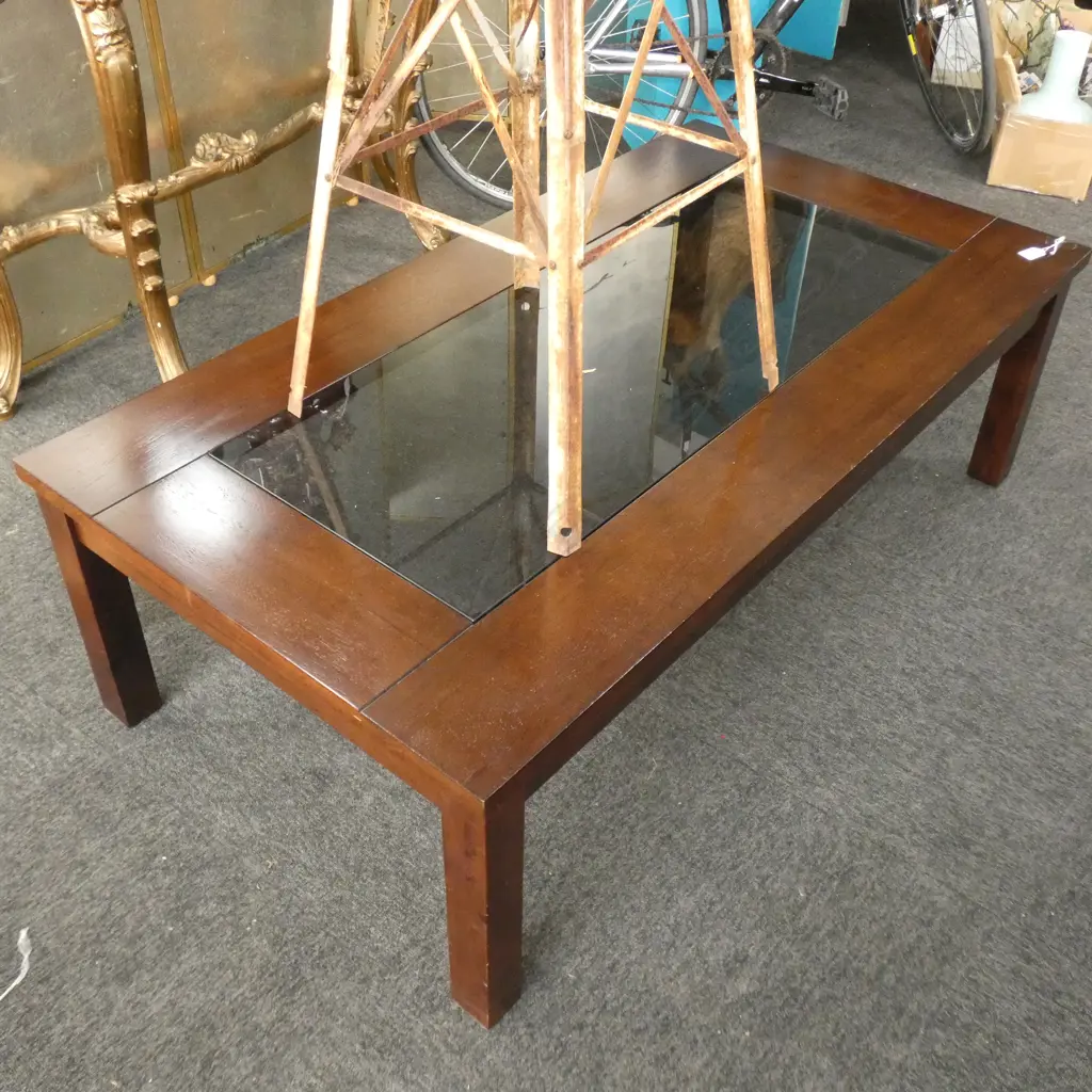MODERN COFFEE TABLE GLASS PANELLED TOP Image 1++