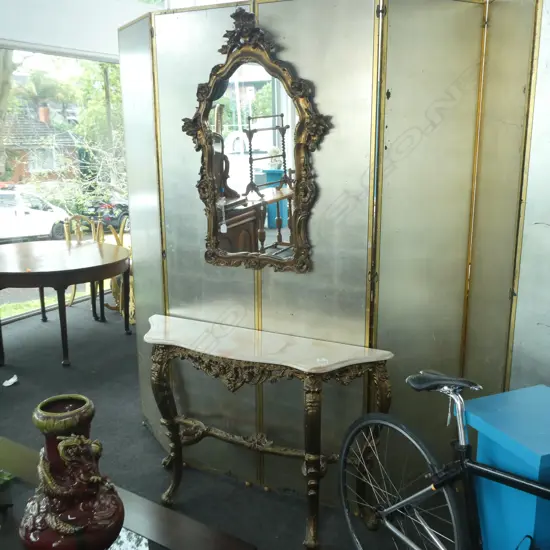 GILDED CONSOLE TABLE H 770 MM AND MIRROR H 1040 MM