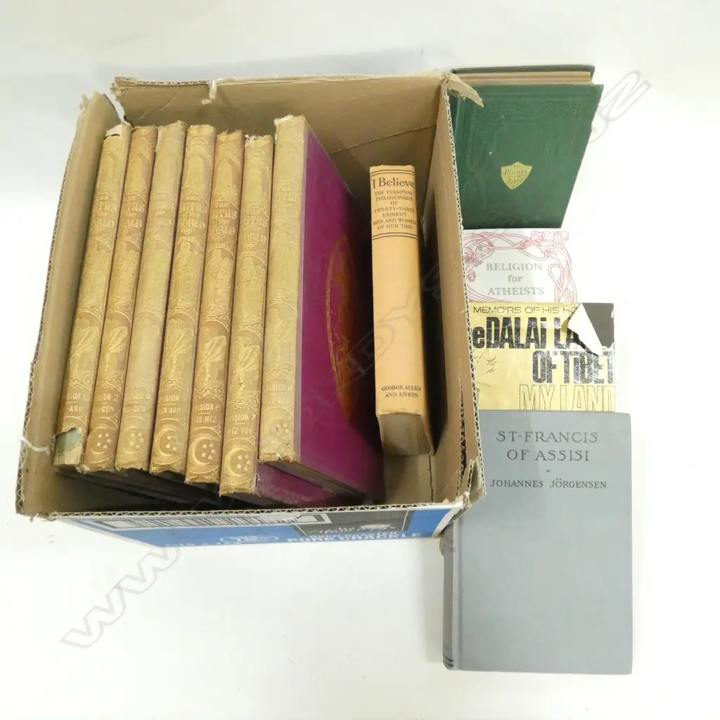 BOX RELIGIOUS BOOKS INCL. 6 BOOKS 'FAITHS OF THE WORLD' & RELIGION FOR ATHEISTS ETC. Image 1++
