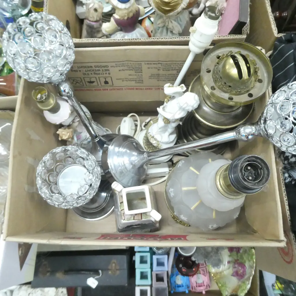 BOX LOT ASST. LAMPS, CANDLEHOLDERS ETC Image 1++