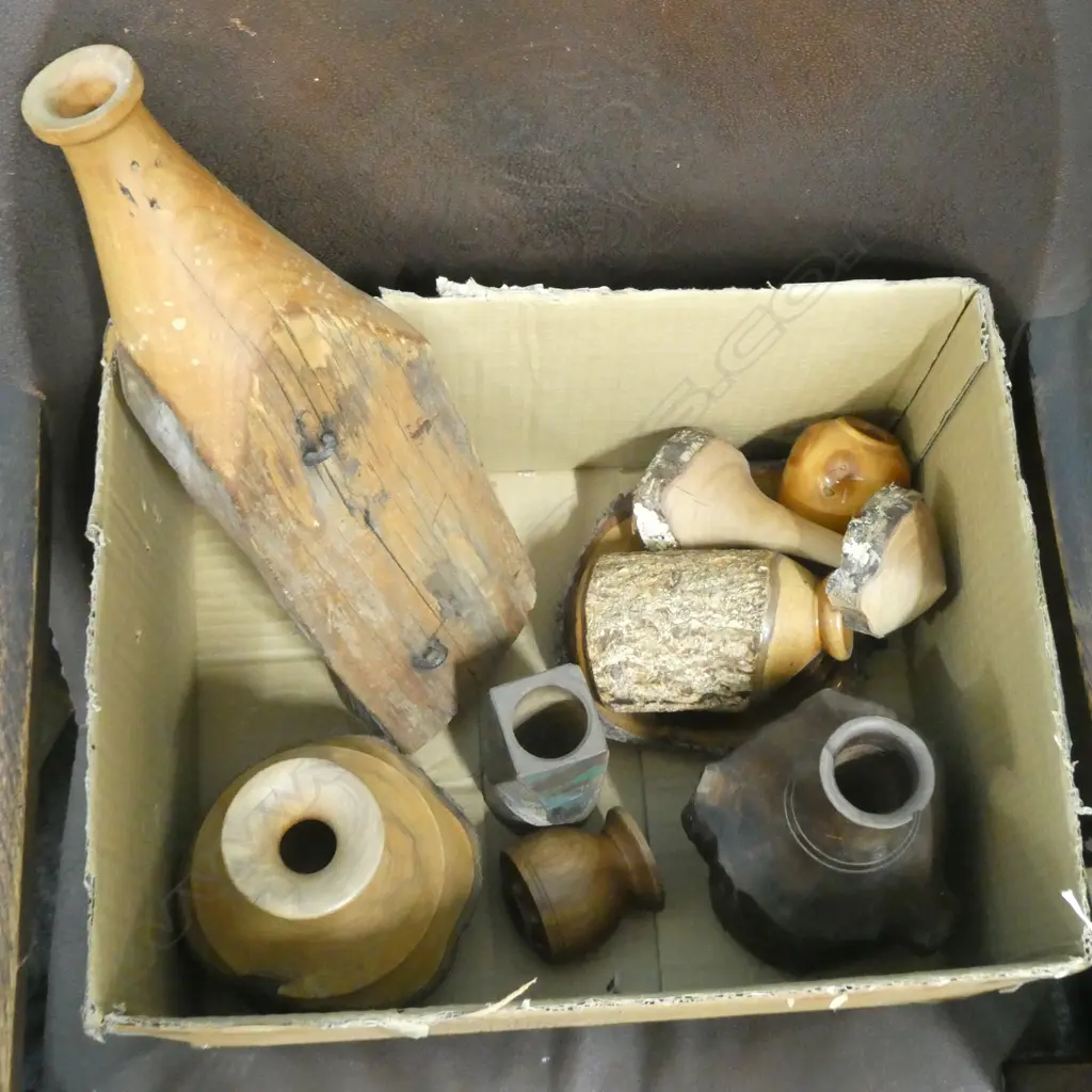 BOX LOT ASST. TURNED WOODEN VASES  Image 1++