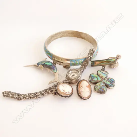 ASST. 925 STERLING JEWELLERY; WATCH, CAMEO EARRINGS ETC 57 GRAMS