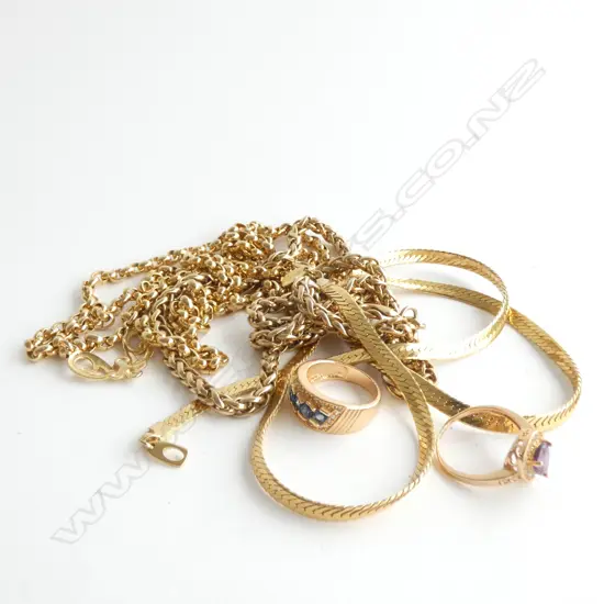 ASST. GOLD TONE CHAINS, RINGS ETC