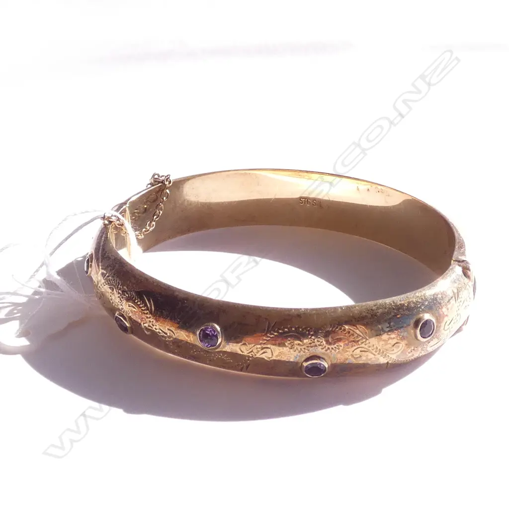(GLD#19721) SILVER GILT HINGED BANGLE AMETHYST SET Image 1++