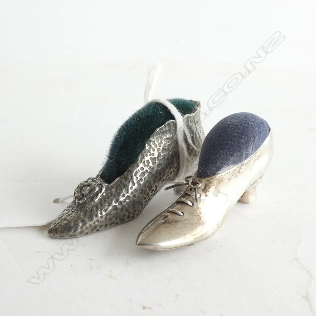 2 SILVER SHOE FORM PIN CUSHIONS; 1 STG 1 METAL Image 1++