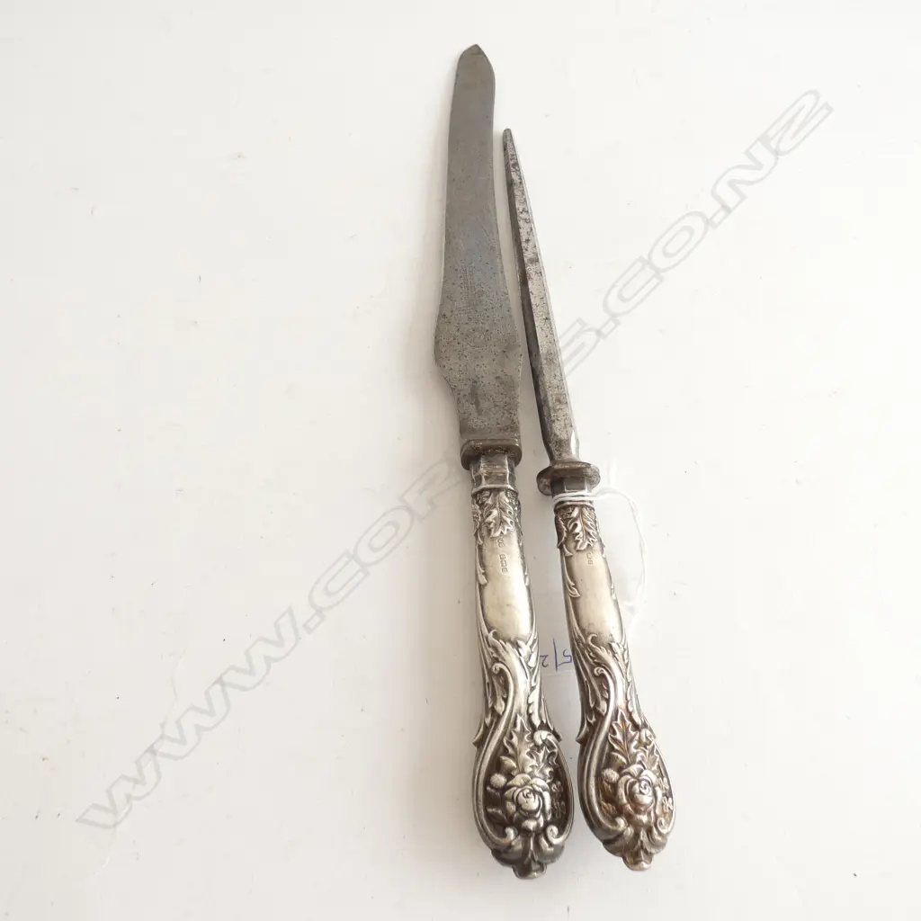 STG SILVER HANDLED KNIFE & STEEL SHEFFIELD Image 1++