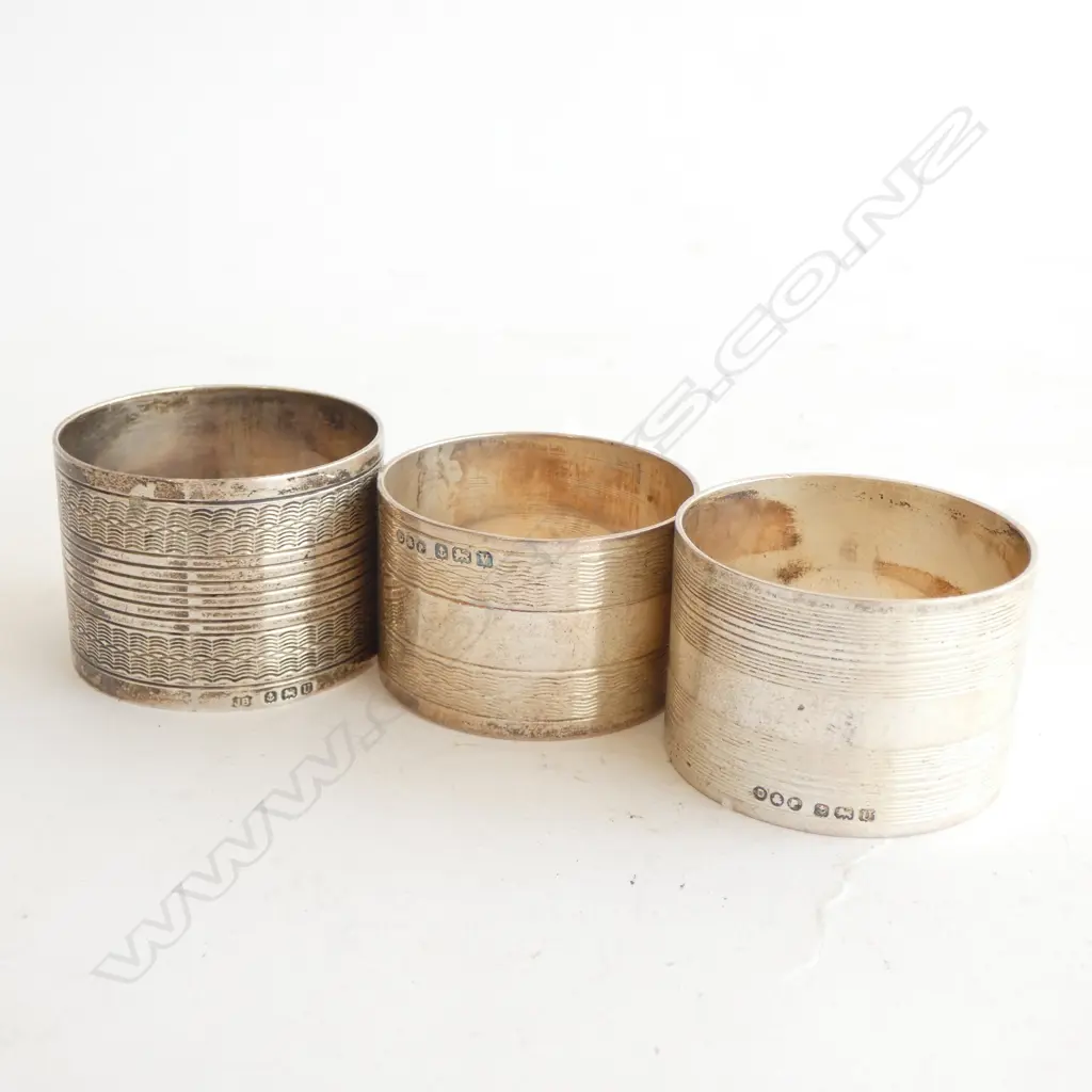3 STG SILVER NAPKIN RINGS, 135 GRAMS B'HAM Image 1++