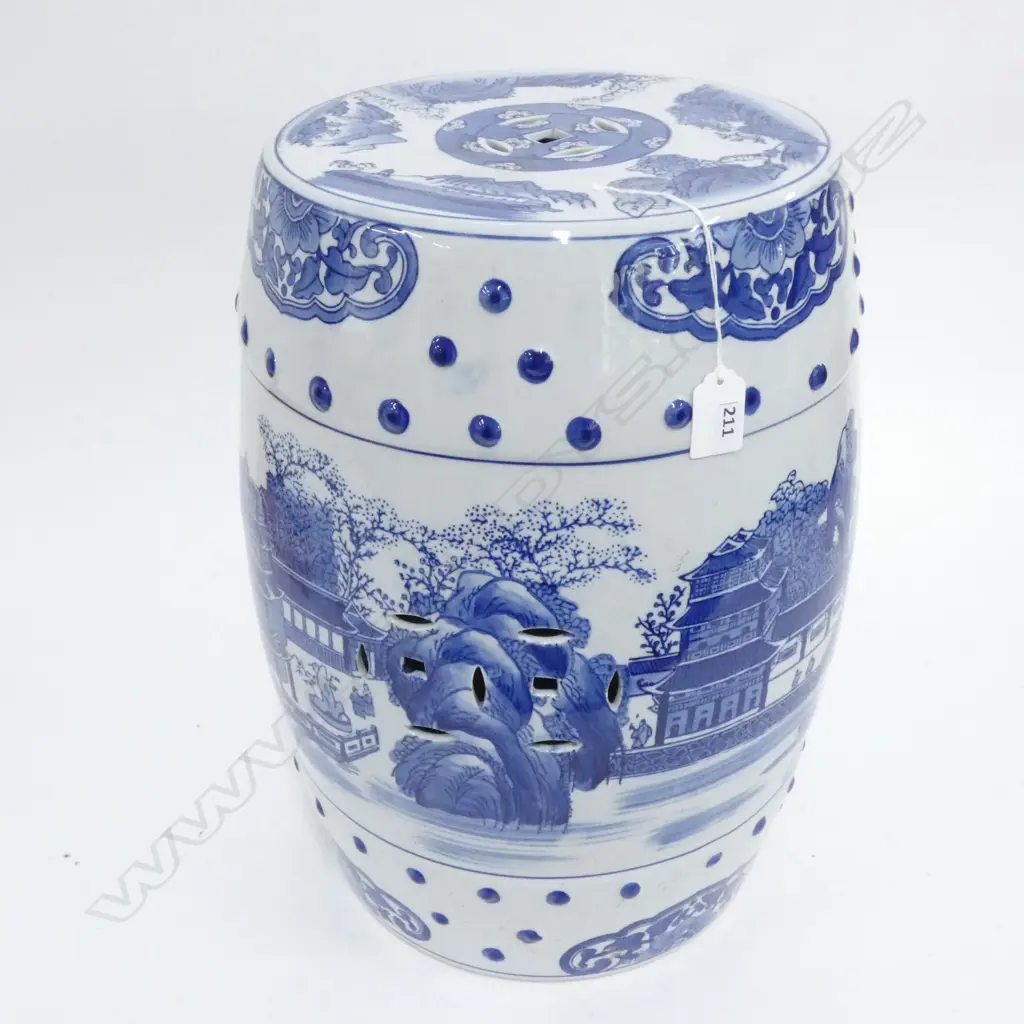 CHINESE BLUE AND WHITE DRUM STOOL H 410 MM Image 1++