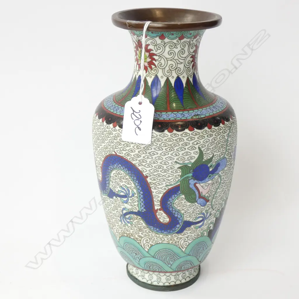 CHINESE BLUE DRAGON CLOISONNE VASE AF DENT H.235mm Image 1++