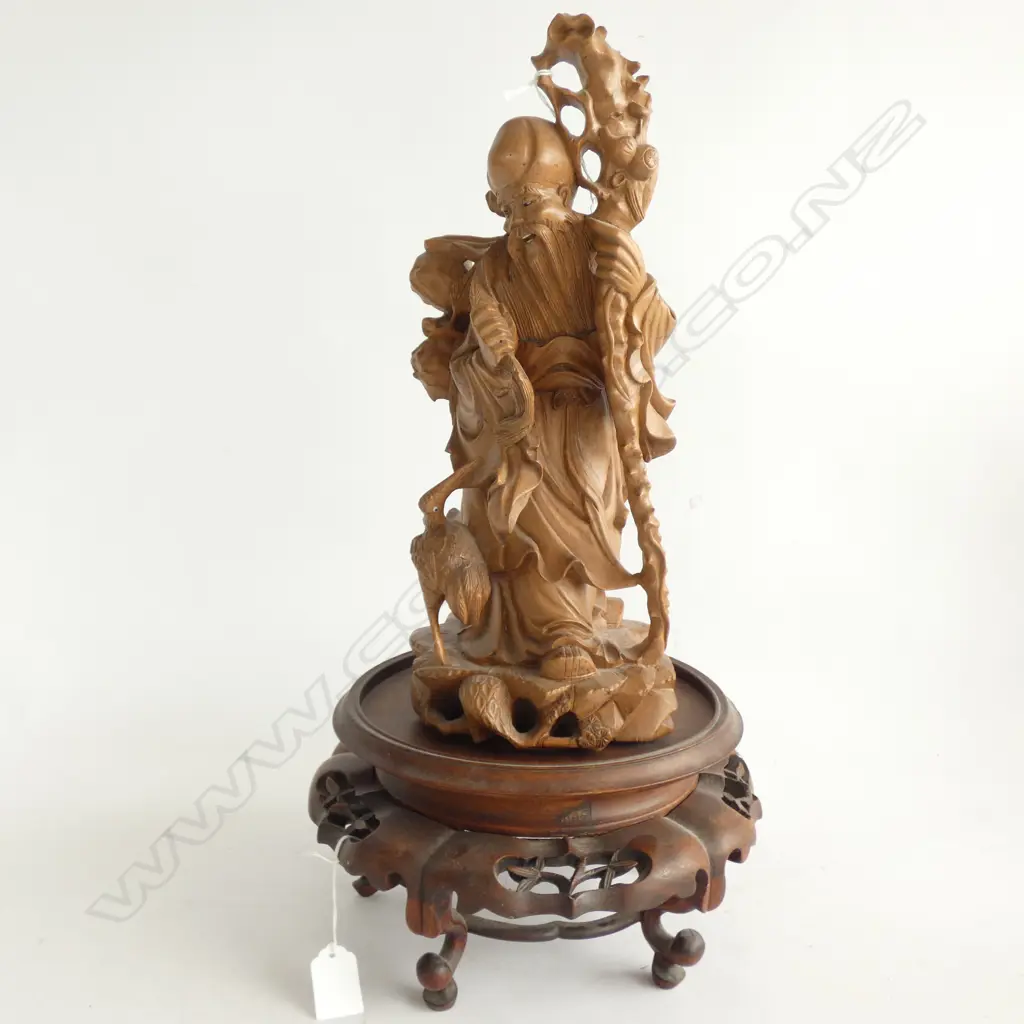 CHINESE CARVED WOODEN SAGE FIGURE ON STAND H.500mm Image 1++