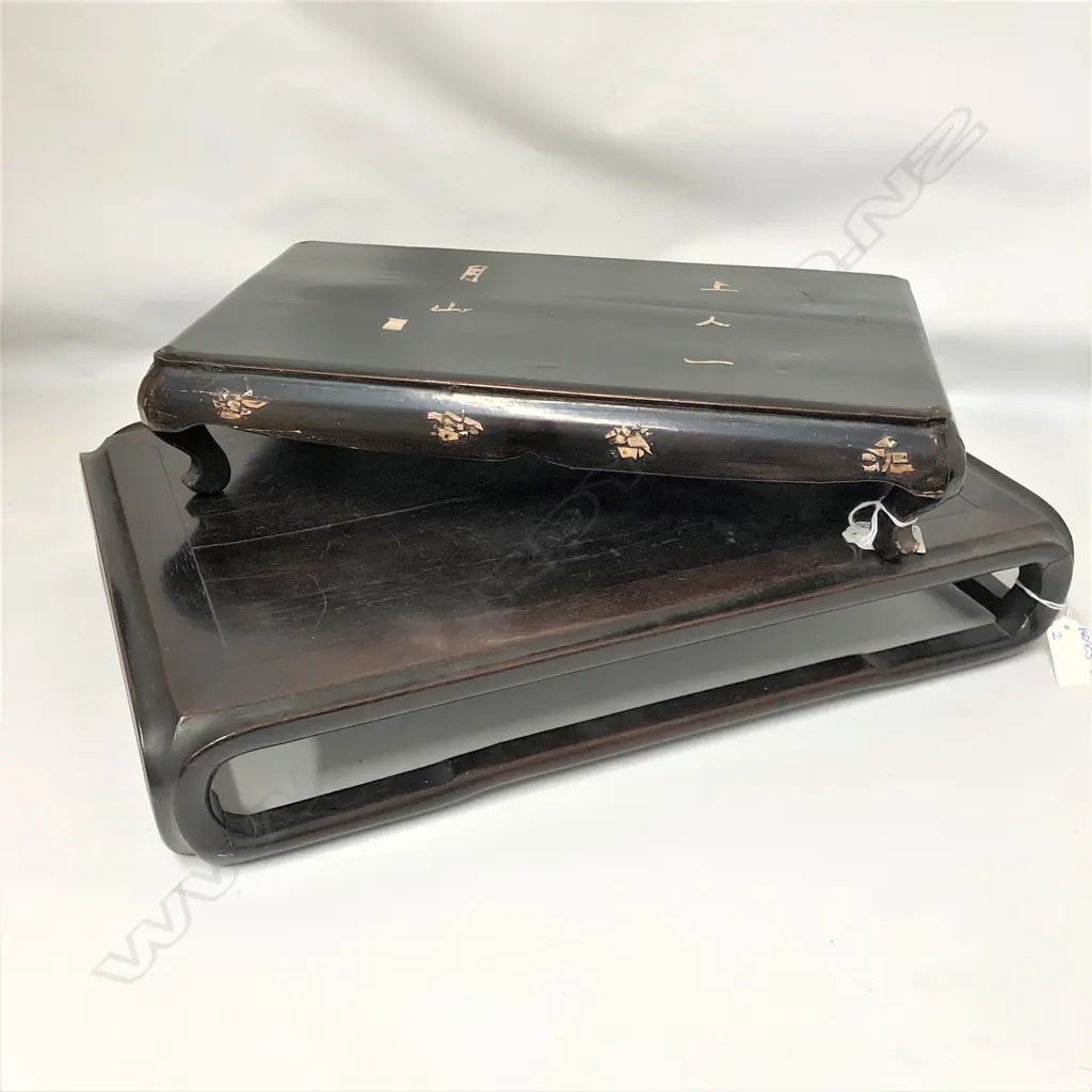 ROSEWOOD VASE TABLE (450X 230MM) + LACQUERED SHELL INLAY VASE TABLE (380 X 230MM)  BOTH CA. 19TH C Image 1++