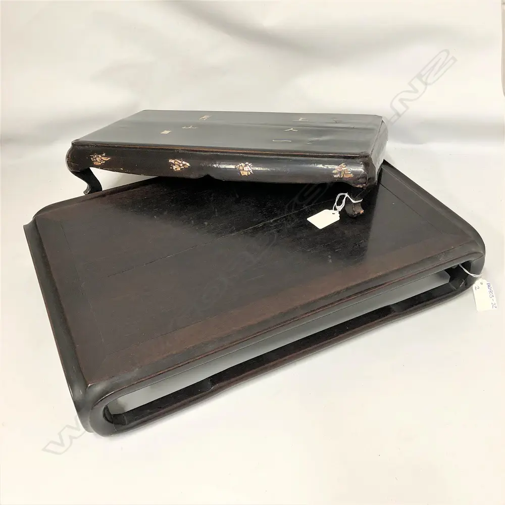 ROSEWOOD VASE TABLE (450X 230MM) + LACQUERED SHELL INLAY VASE TABLE (380 X 230MM)  BOTH CA. 19TH C Image 1++