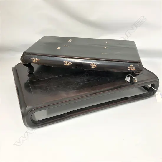 ROSEWOOD VASE TABLE (450X 230MM) + LACQUERED SHELL INLAY VASE TABLE (380 X 230MM)  BOTH CA. 19TH C