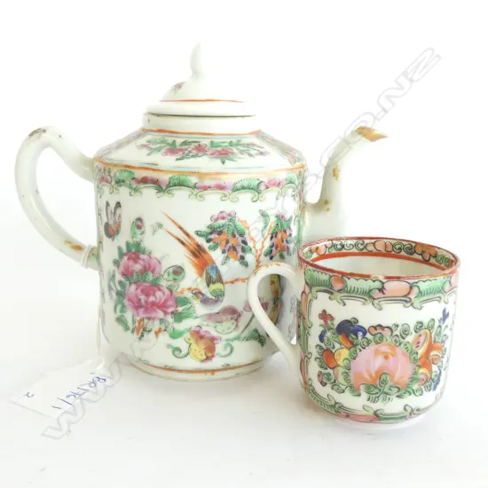 CHINESE FAMILLE ROSE TEAPOT & CUP