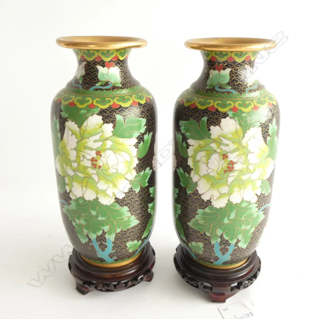 PR CLOISONNE VASES ON STANDS H.265mm Image 1++