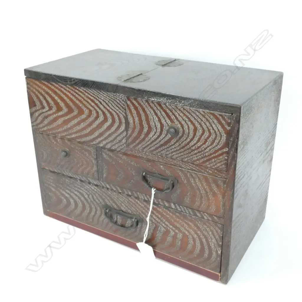 SMALL OLD JAPANESE COLLECTORS/SEWING CHEST - TOP CABINET & 4 DRAWER 320 X 175 X 250MM Image 1++