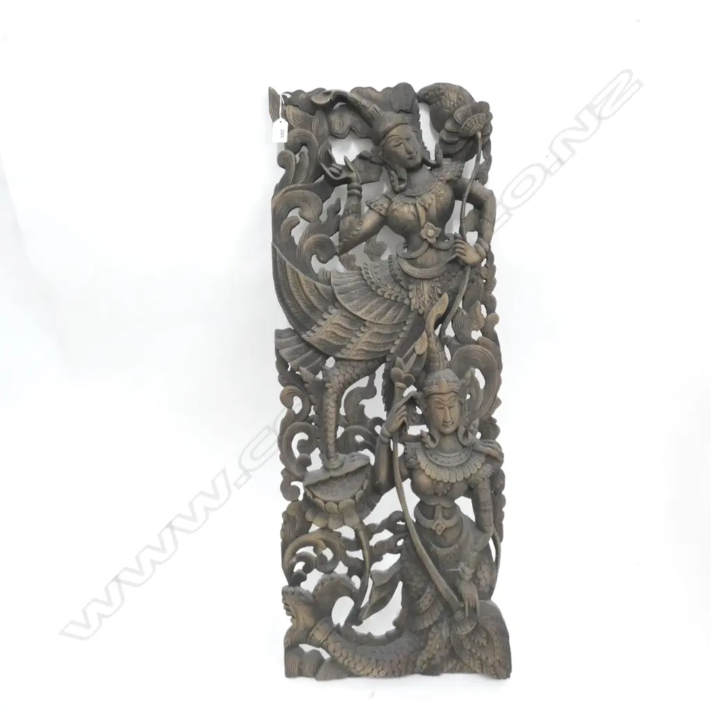 CARVED WOODEN INDONESIAN PANEL 900 X 340MM Image 1++