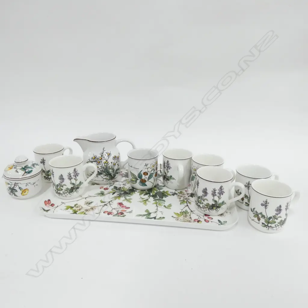 VILLEROY & BOCH BOTANICA; 8 MUGS (H. 95MM JUG / LIDDED SUGAR BOWL & MELAMINE TRAY.... Image 1++