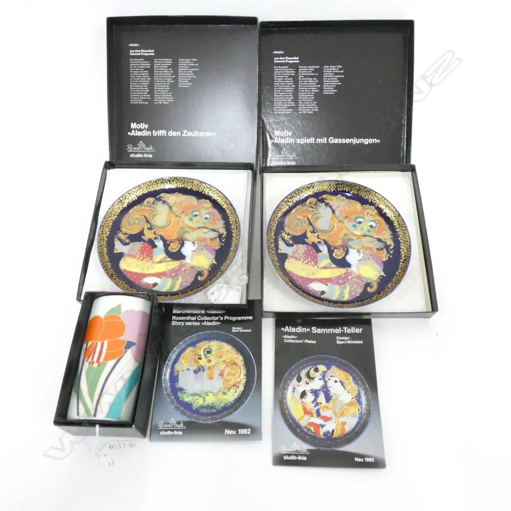 TWO BOXED BJORN WIINBLAD DECORATED PLATES + ROSENTHAL BOXED VASE ETC. Image 1++