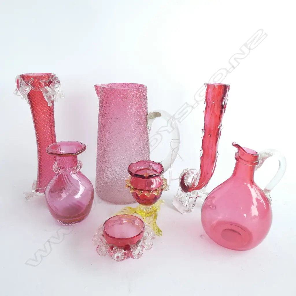 7 PCES ASST. CRANBERRY GLASS... Image 1++