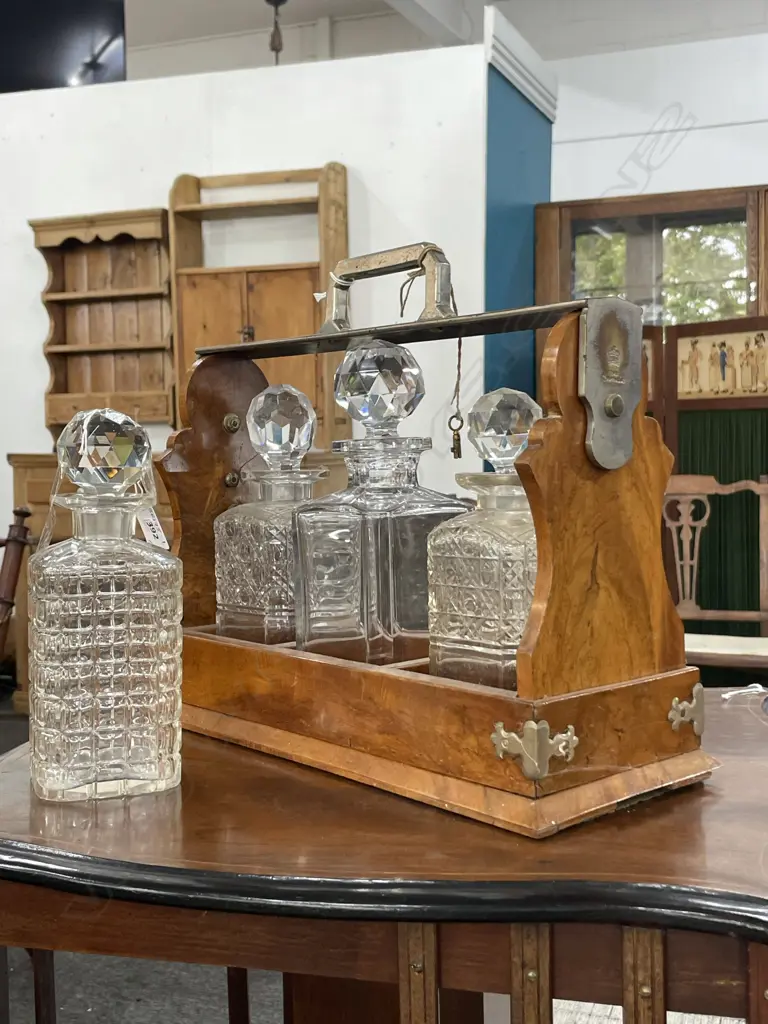ANTIQUE TANTALUS WITH FIVE VARIOUS DECANTERS.  MAKER G BETJEMANN & SONS LONDON  Image 1++