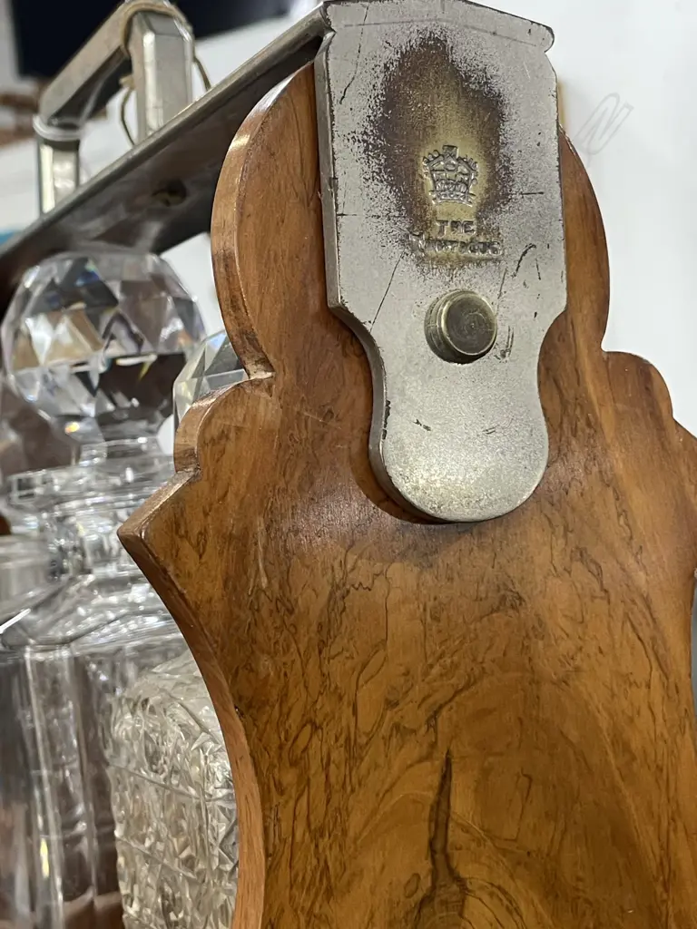 ANTIQUE TANTALUS WITH FIVE VARIOUS DECANTERS.  MAKER G BETJEMANN & SONS LONDON  Image 1++