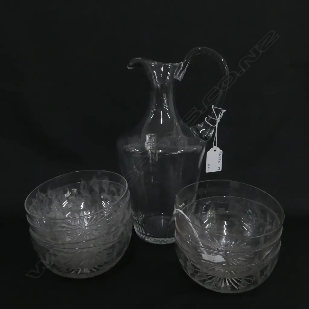 6X EDWARDIAN FINGER BOWLS & WINE JUG  Image 1++