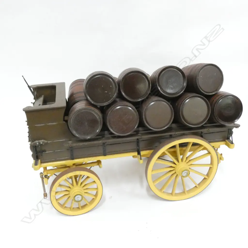 FINE HAND MADE MODEL YELLOW DB WAGON w. BARRELS L.880mm O.A Image 1++