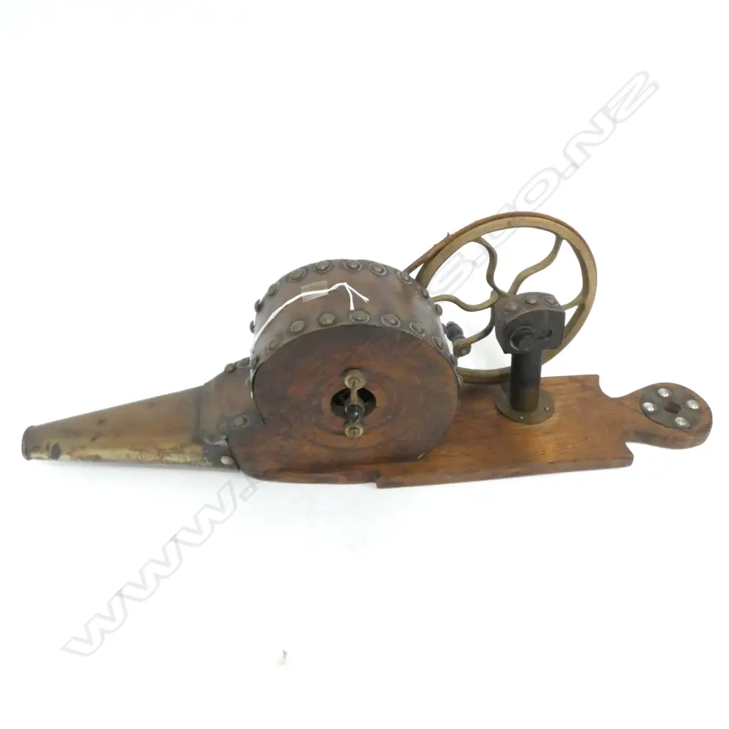 ANTIQUE STYLE COPPER & OAK HAND CRANK WHEEL FIRE BELLOWS L. 560mm Image 1++