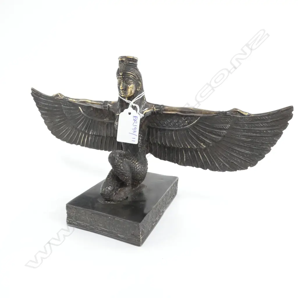 BRONZE EGYPTIAN WINGED GODDESS FIGURE ANTIQUE PATINA W.310mm Image 1++