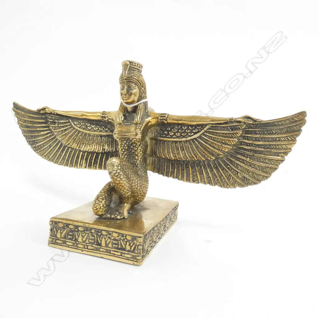 POLISHED BRONZE EGYPTIAN WINGED GODDESS FIGURE W.315mm Image 1++