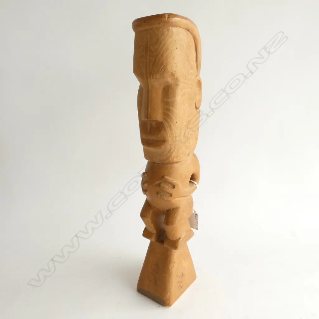 SMALL POUTOKOMANAWA CARVED WOODEN MAORI TOTEM FIGURE H.430mm Image 1++