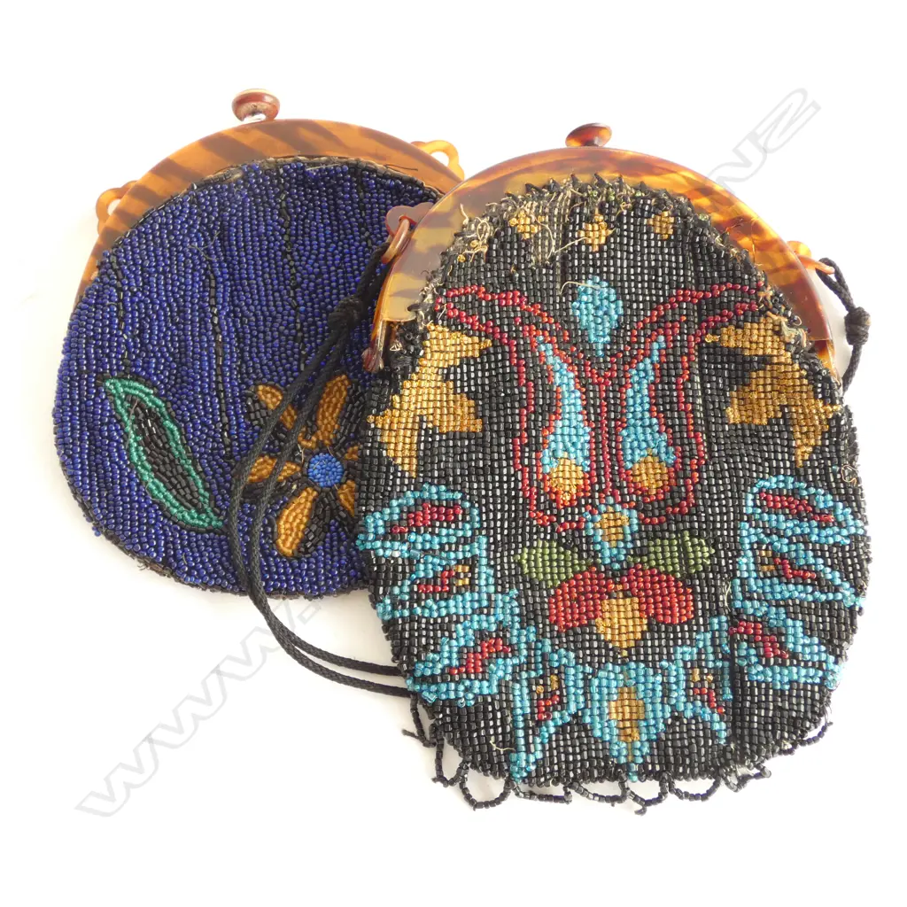 2 ANTIQUE BEADED BAGS L.200mm Image 1++