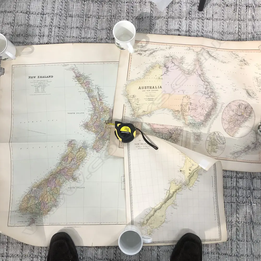 THREE OLD MAPS INCL. NZ  LARGEST 730 x 560mm Image 1++