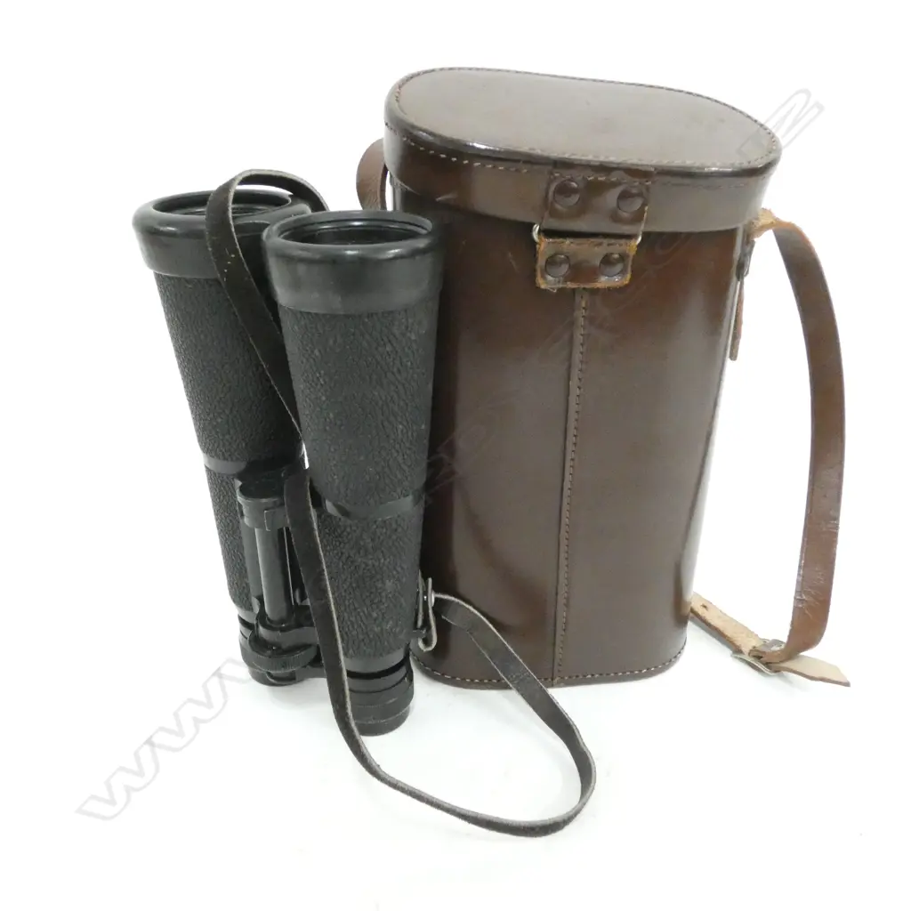 PR OLD LEATHER CASED HENSOLDT WETZLAR BINOCULARS L. 225MM Image 1++