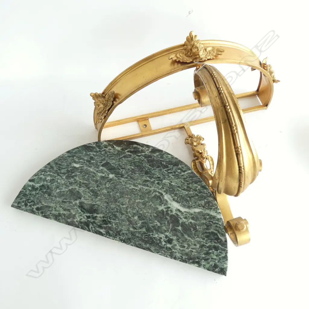 GILDED BRASS & MARBLE WALL BRACKET HALF ROUND Image 1++