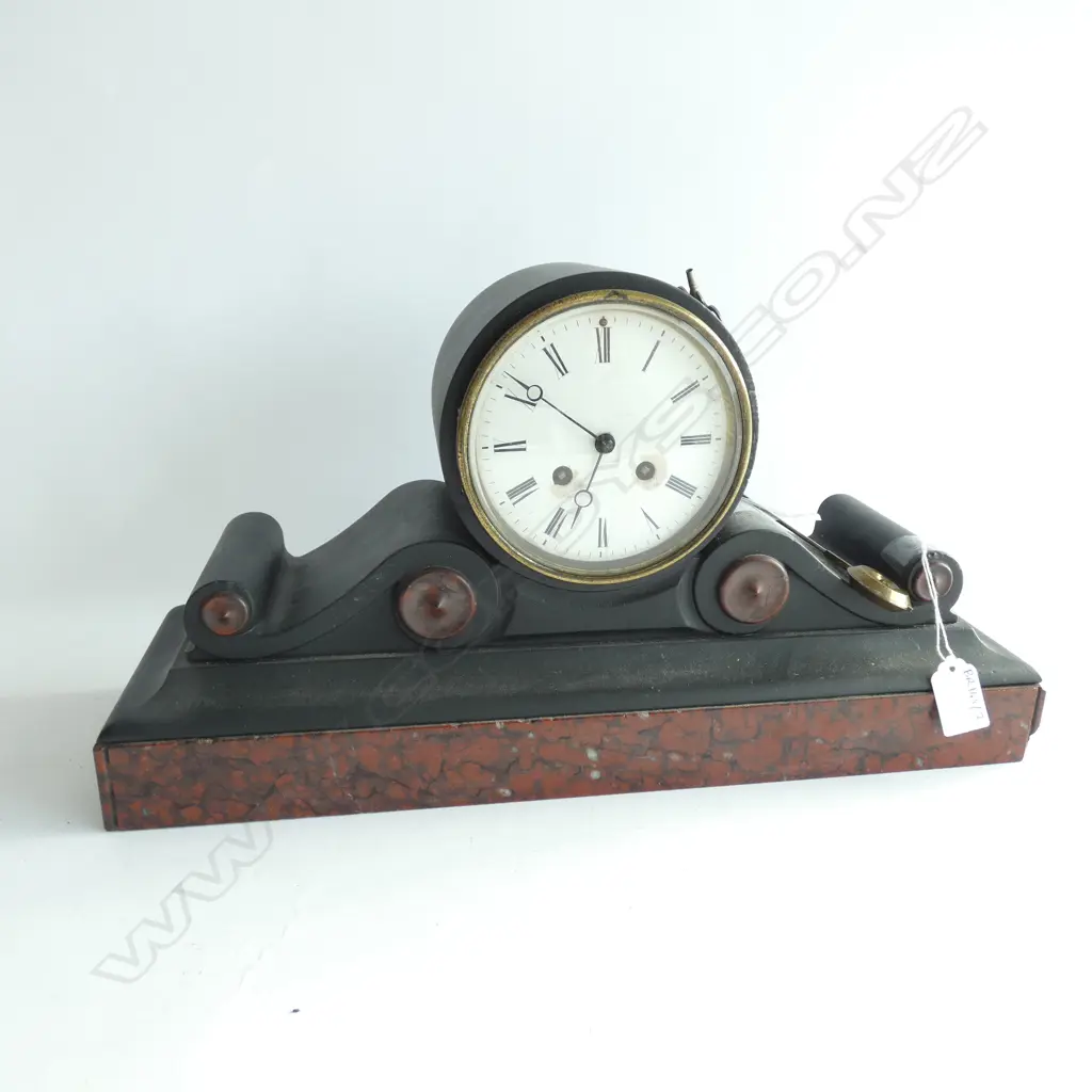 ROUGE GRIOTTE & BLACK SLATE VICTORIAN MANTEL CLOCK L. 440MM Image 1++