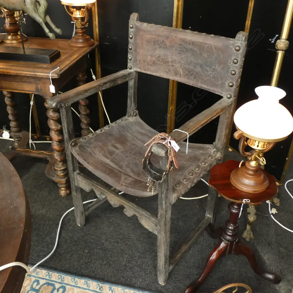 SPANISH COLONIAL STYLE LEATHER CHAIR Image 1++